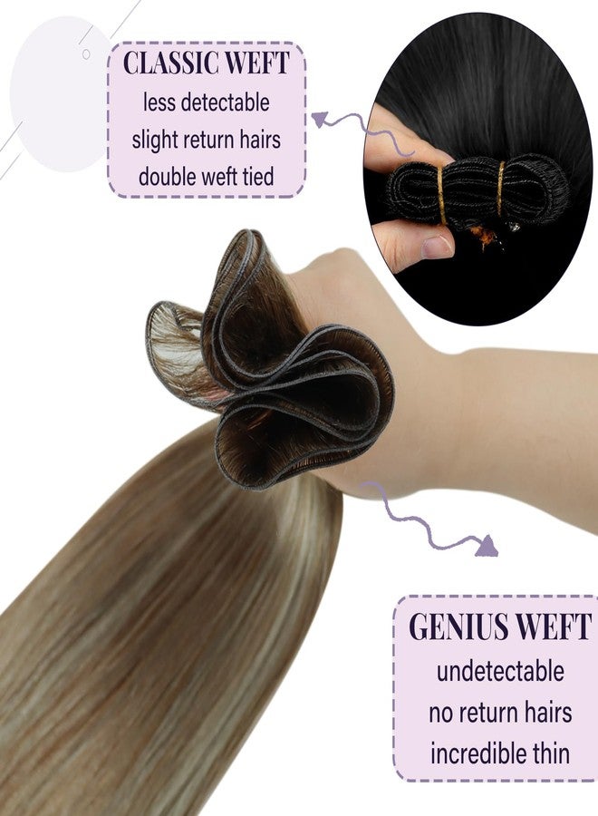 Fshine Sew in Genius Weft Hair Extensions Human Hair Color Chestnut Brown Fading to Platinum Blonde Natural Hair Extensions 18 Inch Brazilian 50g Remy Hair for Women - Image 5